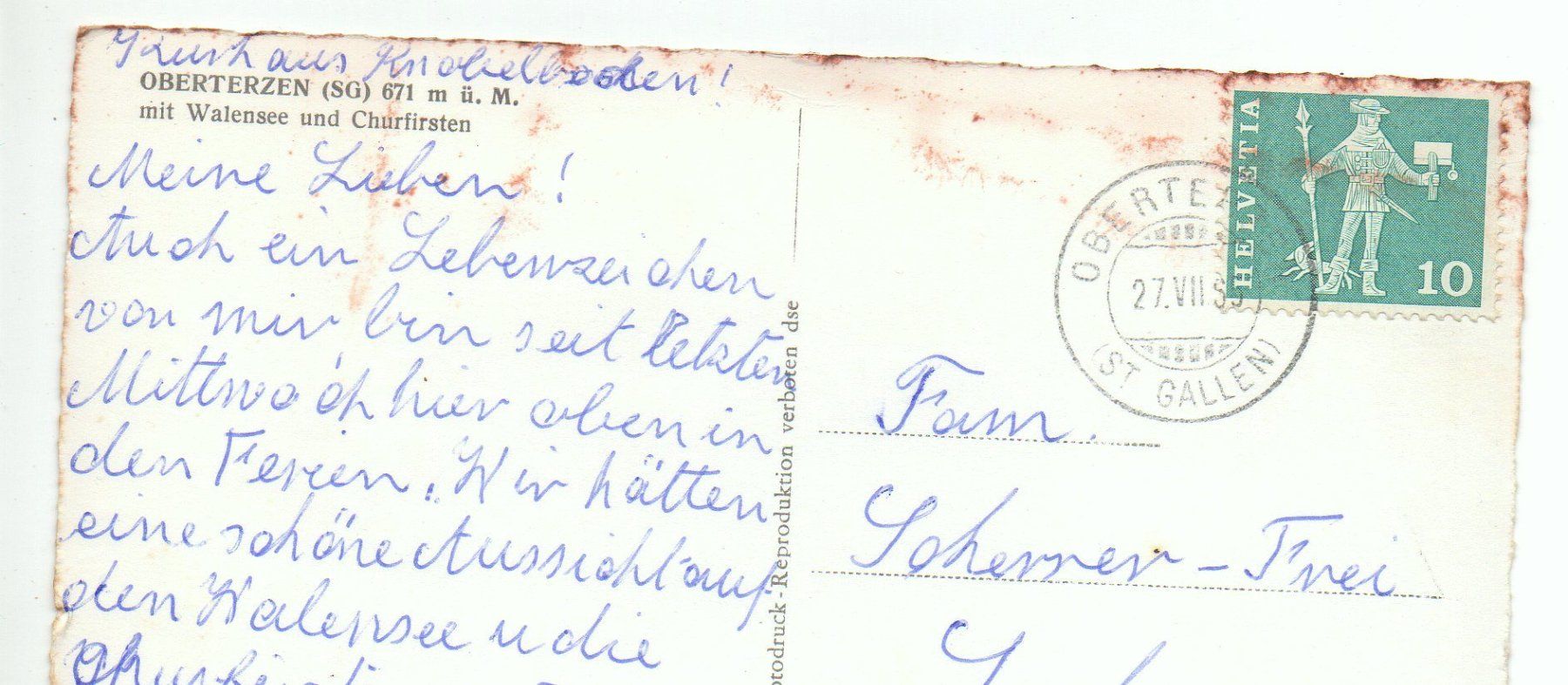 Cartoline postali: OBERTERZEN mit Walensee und Churfirsten – Usato da Jona venduto da philajona 1