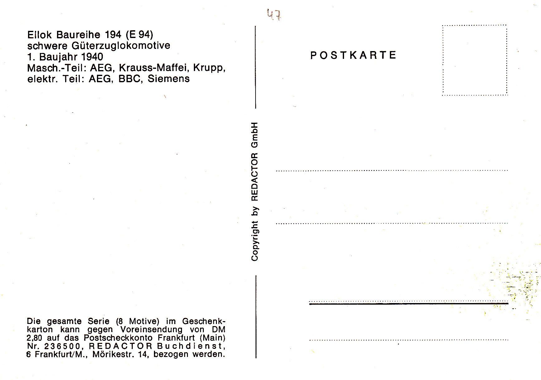Ansichtskarten: Deutschland DB Deutsche Bundesbahn E 94 194 – Gebraucht aus Luzern von Pinot88 1