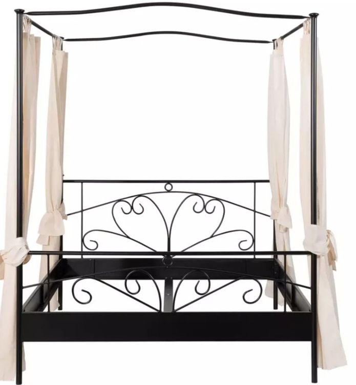 himmelbett-schwarz-metall-mit-vorh-ngen-kaufen-auf-ricardo