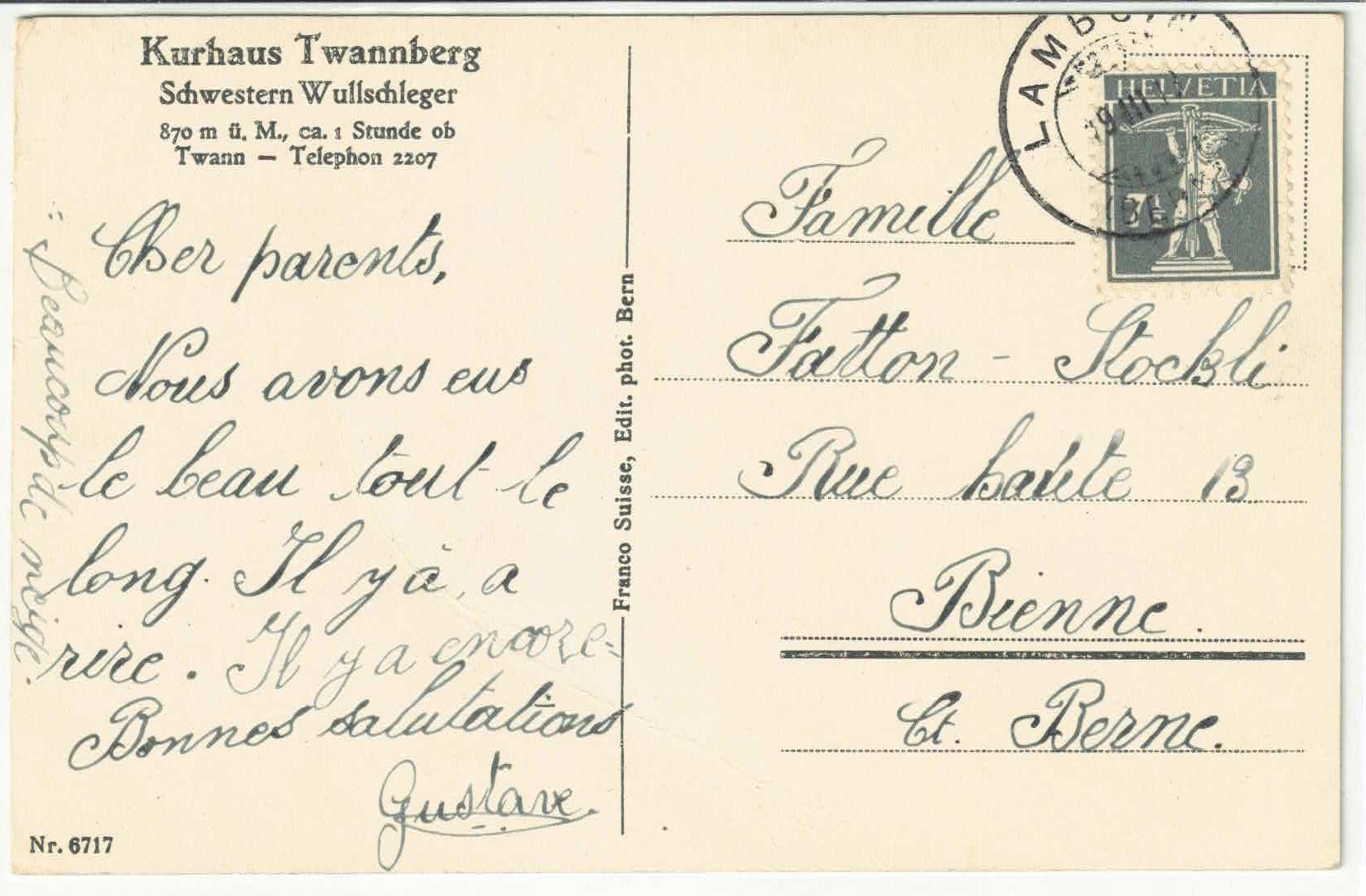 Cartoline postali: Kurhaus Twannberg - Litho – Usato da Ettingen venduto da Kartenplanet 1