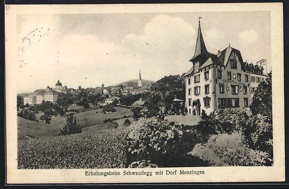 Cartoline postali: Menzingen, Dorfansicht mit Erholungsheim – Usato da Berlin venduto da bartko-reher
