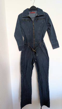 Zebra Denim-Jumpsuit mit Gürtel Gr M, neuwertig 