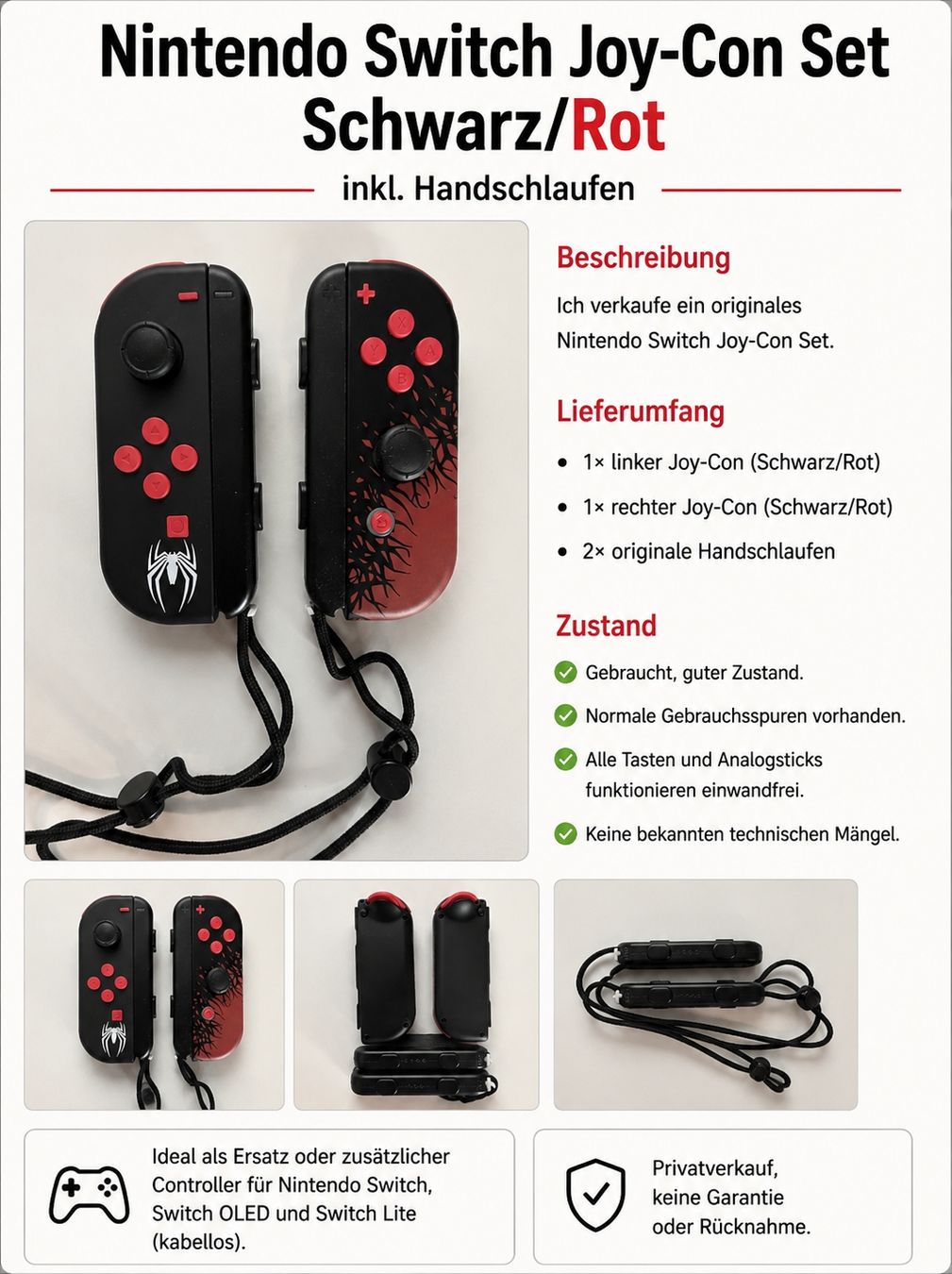 Controller: Nintendo Switch Joy-Con Set Schwarz/Rot mit Handschlaufen – Usato da Ehrendingen venduto da lax21