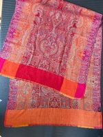 Étole 100% pure laine motifs cachemire orange rose
