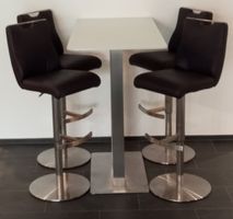 Stehtisch mit 4 Barhockern Leder Braun Chrom Neu
