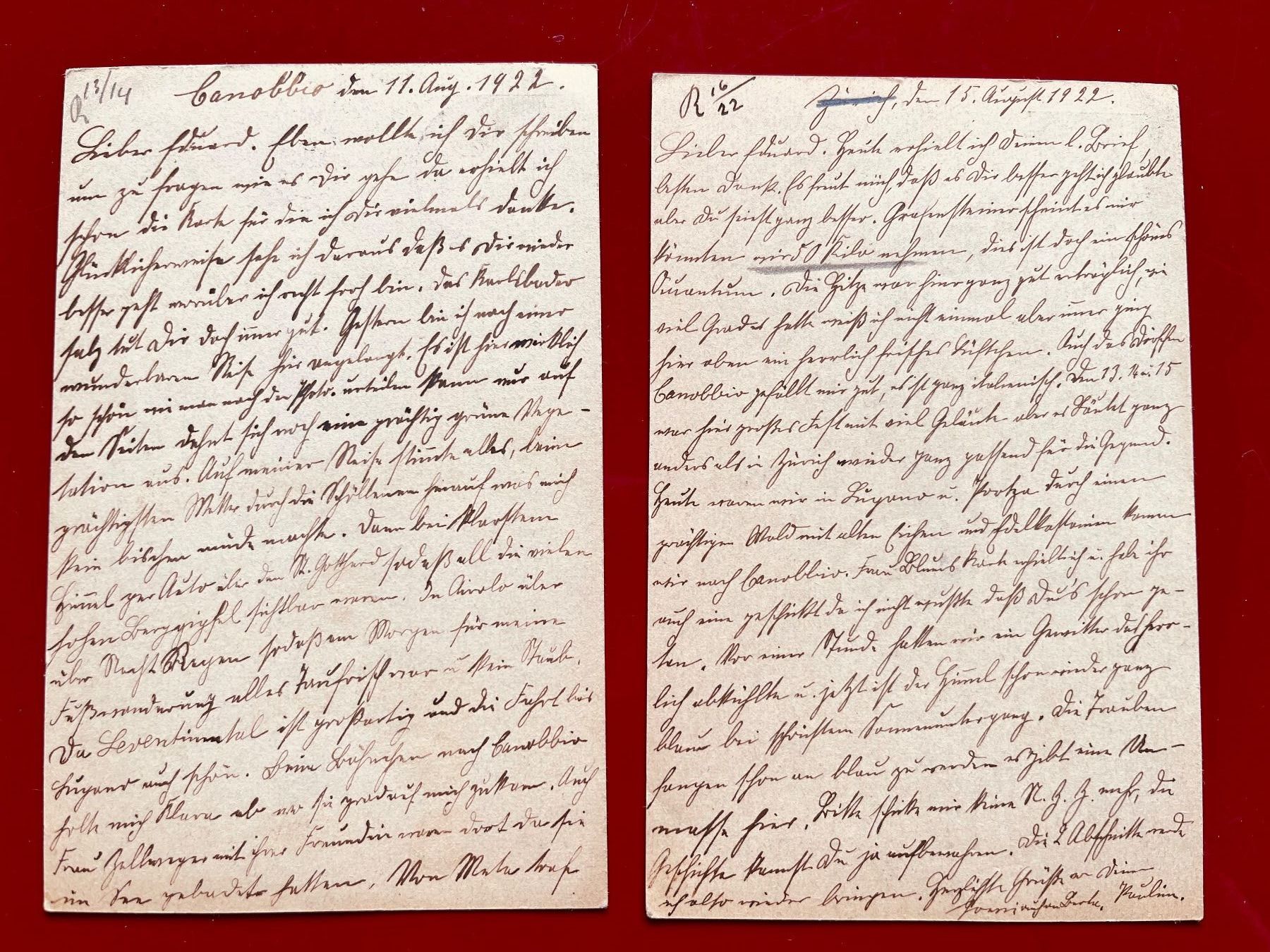 Cartoline postali: 4 Schweizer Postkarten, beschrieben, gestempelt von 1922 – Usato da Adliswil venduto da eri.40 6