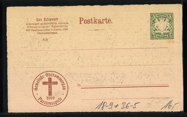 Cancelleria postale: Oberammergau, Passionsspiele 1900, Offiz – Usato da Berlin venduto da bartko-reher 1