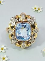 Antik Ring Bicolor 18k Gold, Platin Spinell & Diamanten