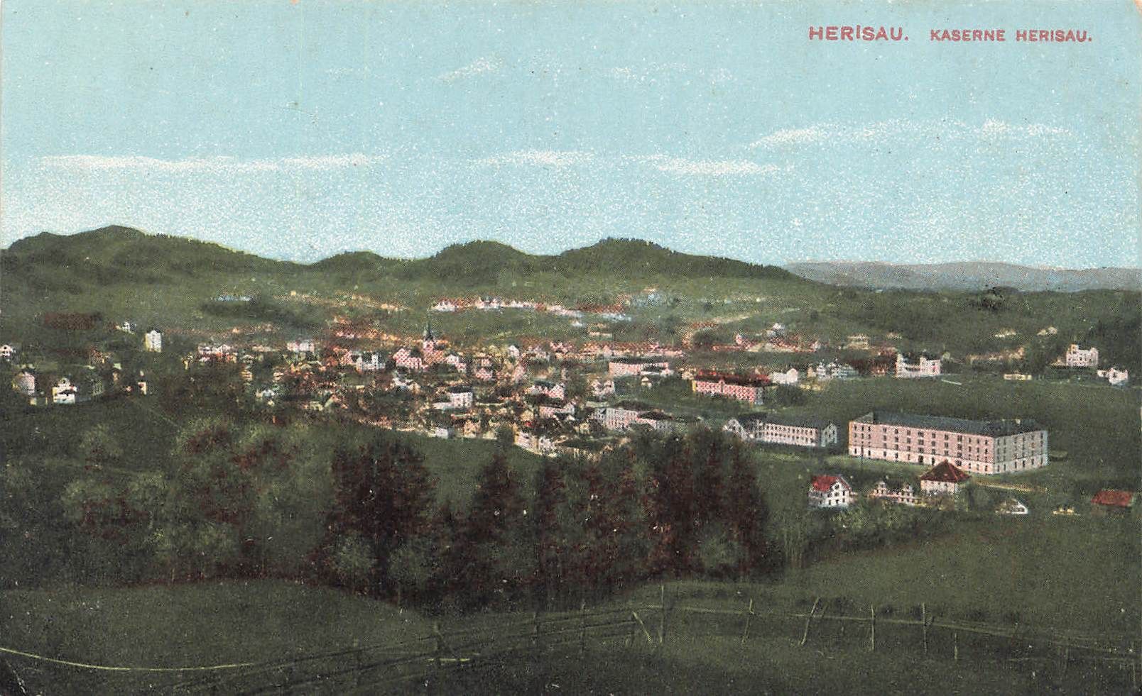 Cartoline postali: Herisau AR Stadtpanorama mit Kaserne – Usato da Biasca venduto da Blenio71