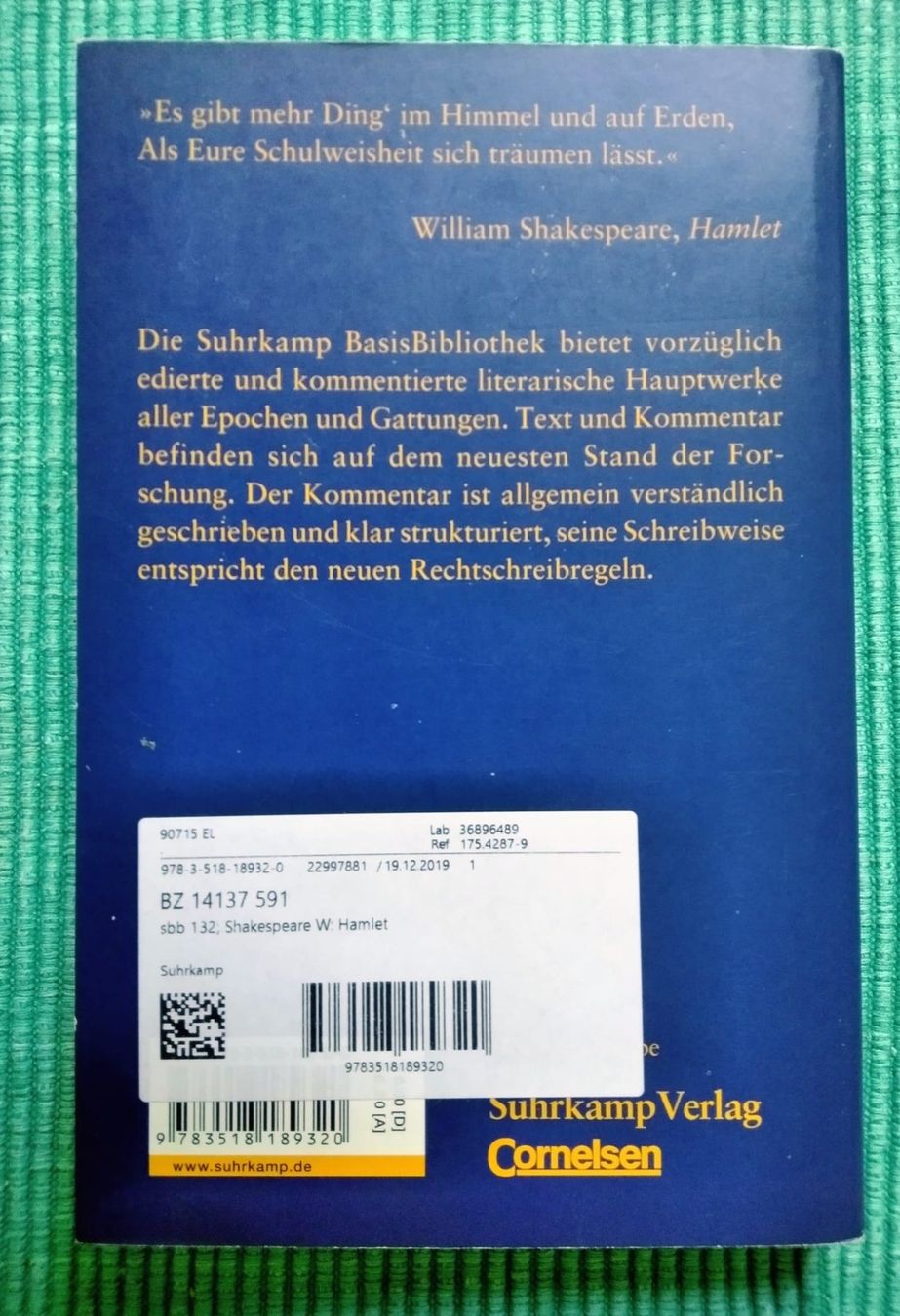Libri: William Shakespeare : Hamlet - Suhrkamp BasisBibliothek – Usato da Zürich venduto da Flitzi2005 1