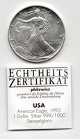 (2064) USA, 1 Unze 1993, Eagle, mit Zertifikat