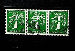 SUISSE BANDE DE 3 OBLITÉRÉE (Z25b) 1939. SBK 20.00.  /T363