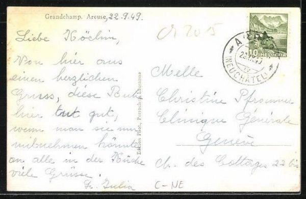 Cartoline postali: Grandchamp, Areuse, circulée 1949 – Usato da Frauenfeld venduto da POML 1