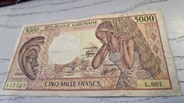 5000 Francs Gabonaise Banknote L.001 leichte Gebrauchsspuren