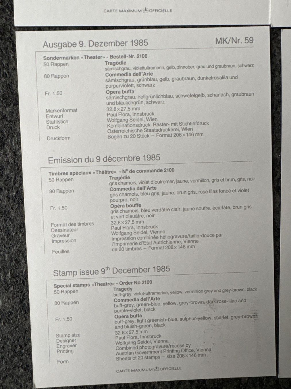 Tutti i francobolli: LIECHTENSTEIN MAXIMUM KARTEN 6 STÜCK – Usato da Ibach venduto da lisch3 9