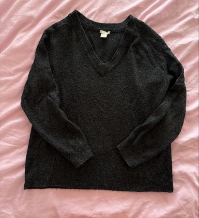 H&M Basic Pullover V-Ausschnitt dunkelgrau Grösse S