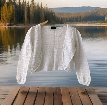 VILA Kurzer Cardigan Bolero Bluse Shirt weiss Spitze Gr. S