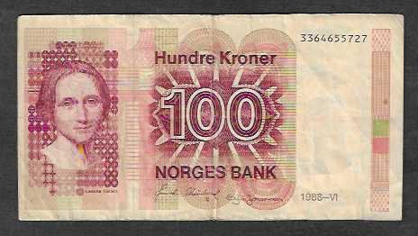 Banconote: Norway  100  Kroner   1988  Gebraucht – Usato da Gordola venduto da coinsandnotes