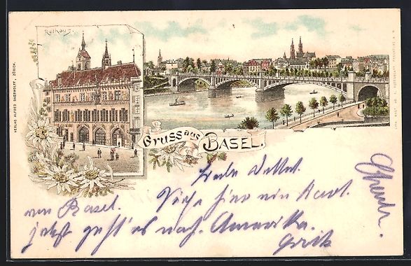 Cartoline postali: Litho Basel, Teilansicht mit Brücke, Ra – Usato da Berlin venduto da bartko-reher