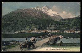 AK Silvaplana, Silvaplana und Piz Polaschin, Brücke, Fuhrwer