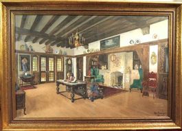 Aquarelle antique Intérieur de château Pfenninger 1917