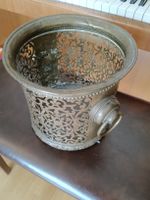 Alter Messing Übertopf / Cachepot mit Ringgriffen 