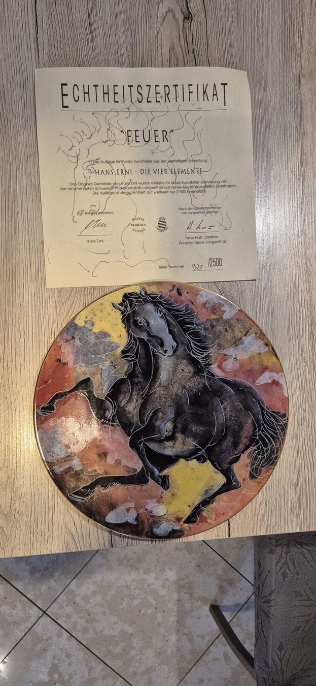 Teller: Hans Erni Porzellan Teller, vier Elemente – Neu (gemäss Beschreibung) aus Rain von Affe34
