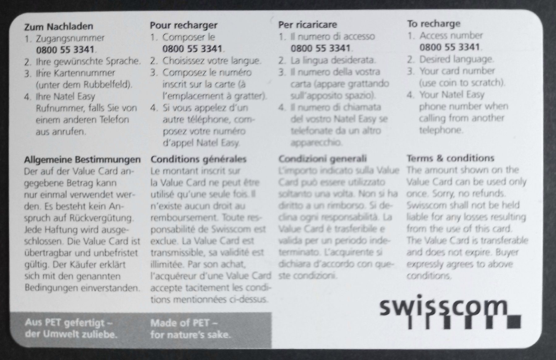 Schede telefoniche: Taxcard Phonecard - Value Card 50.- - CH – Usato da Niederuzwil venduto da lubimaja 1
