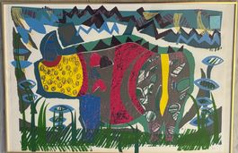Rhinozeros Lithografie „Rhino“  lim. Auflage 18/50, gerahmt