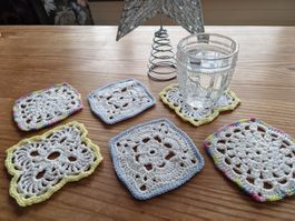 6 Häkel Coaster Glas Untersetzer 'White' Tischwäsche Deko