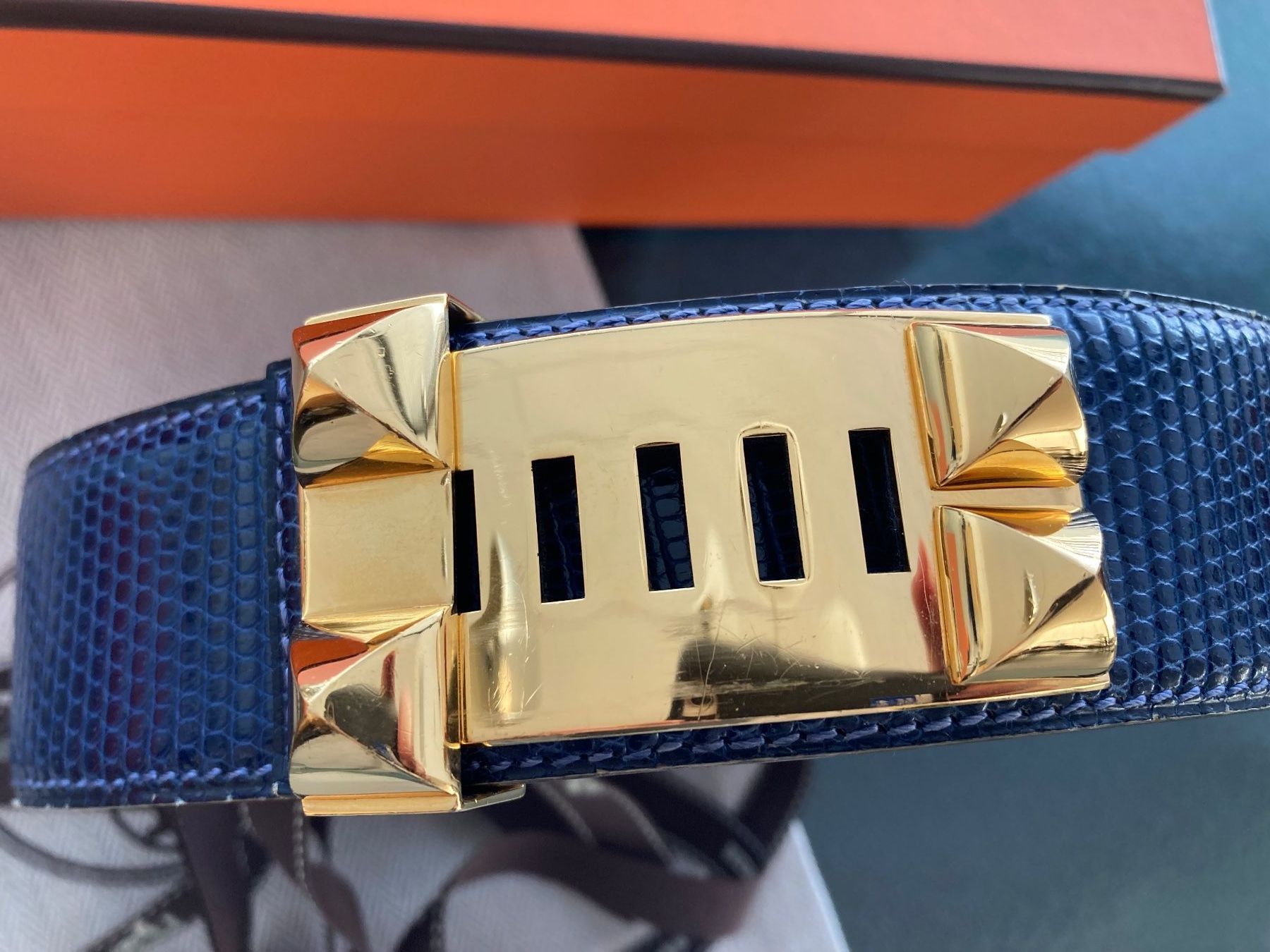 Hermès Cinture: Hermès Collier de Chien Taillengürtel, Gr. 75, lizard, top! – Usato da Zürich venduto da elegantissima 1
