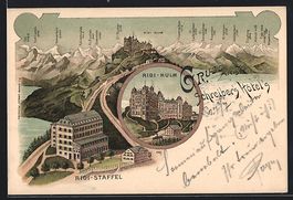 Litho Rigi-Kulm, Schreibers Hotels auf R