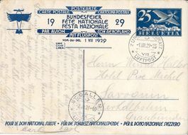Bundesfeier-Karte 1929, Flugpost, Stempel 1. August, Ersttag