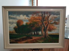 Herbstliche Allee - Klassisches Ölgemälde auf Holz