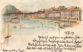 Lugano TI Litho lungolago e battello a vapore