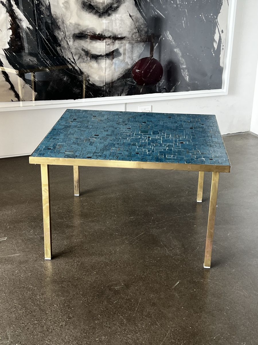 Tische: Brutalist Mosaic and brass coffee Table – Gebraucht aus Oberägeri von Theonose74 2