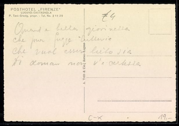 Ansichtskarten: Lugano-Castagnola, Posthotel Firenze, Pr – Gebraucht aus Berlin von bartko-reher 1