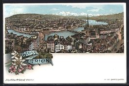 Lithographie Zürich, Totalansicht, 1901