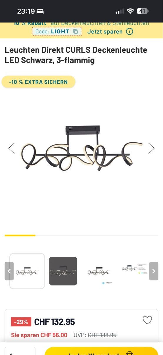 Lampadari & plafoniere: Deckenleuchte CURSL LED Schwarz 3-flammig  – Nuovo (secondo la descrizione) da Küssnacht am Rigi venduto da fulLhouse21 2