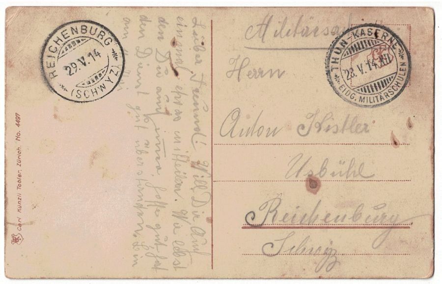 Cartoline postali: Thun, Caserne, gelaufen 1914 mit Feldpost – Usato da Frauenfeld venduto da POML 1