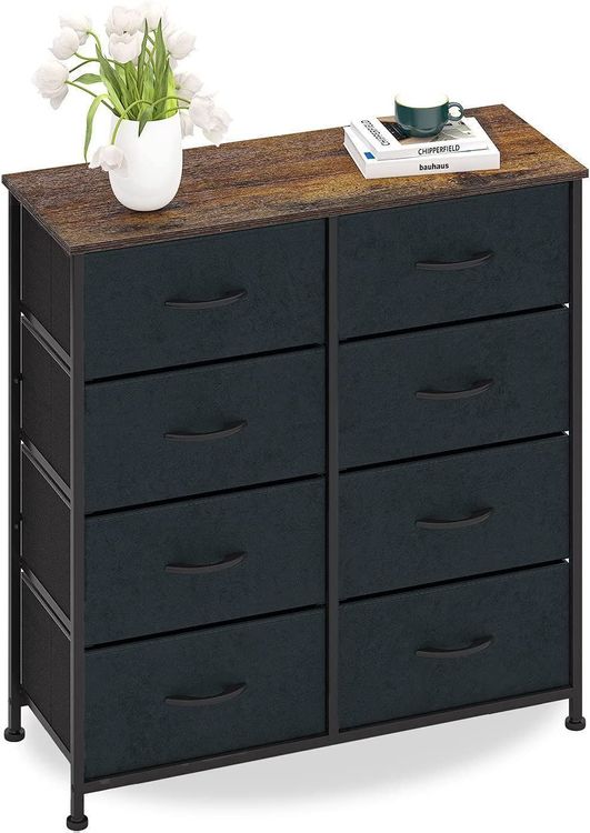 Somdot Kommode Weiß Mit 11 Schubladen - Stoff Sideboard 100x118cm