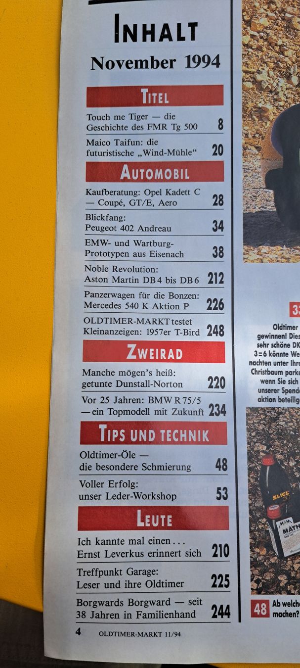 Riviste & Magazine: Oldtimer Markt Heft 11/94 Sammler Oldtimer – Usato da Cham venduto da Macmene 2