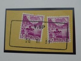 1939: Aushilfsstempel VISP (WALLIS) Ausschnitt mir 2x Nr203.