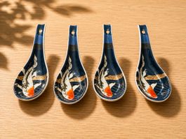 Japanische Suppenlöffel Koi Motiv 4er Set blau weiss NEU