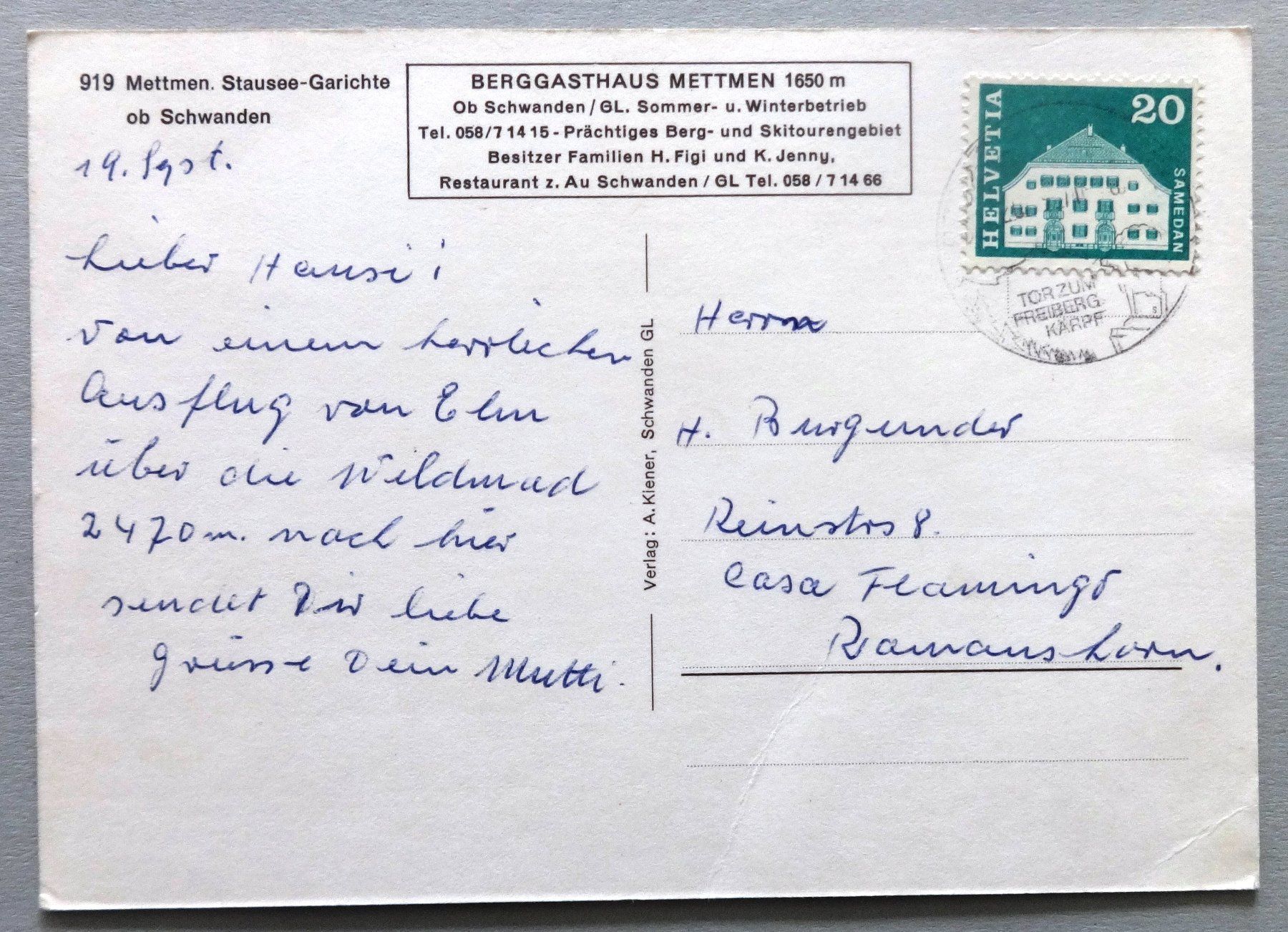 Cartoline postali: Mettmen, Stausee-Garichte ob Schwanden – Difettoso da Fétigny venduto da Billy2miny 1