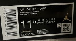 Sneaker Air Jordan 1 Low White Black Grey Grösse 45.5