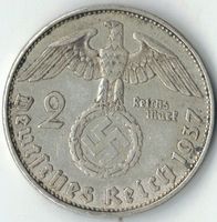 Münze Deutschland DR 3.Reich HINDENBURG  2 Reichsmark 1937 E