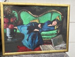Gemälde Schlafende Frau auf dem Sofa - gerahmt, 75 x 55 cm