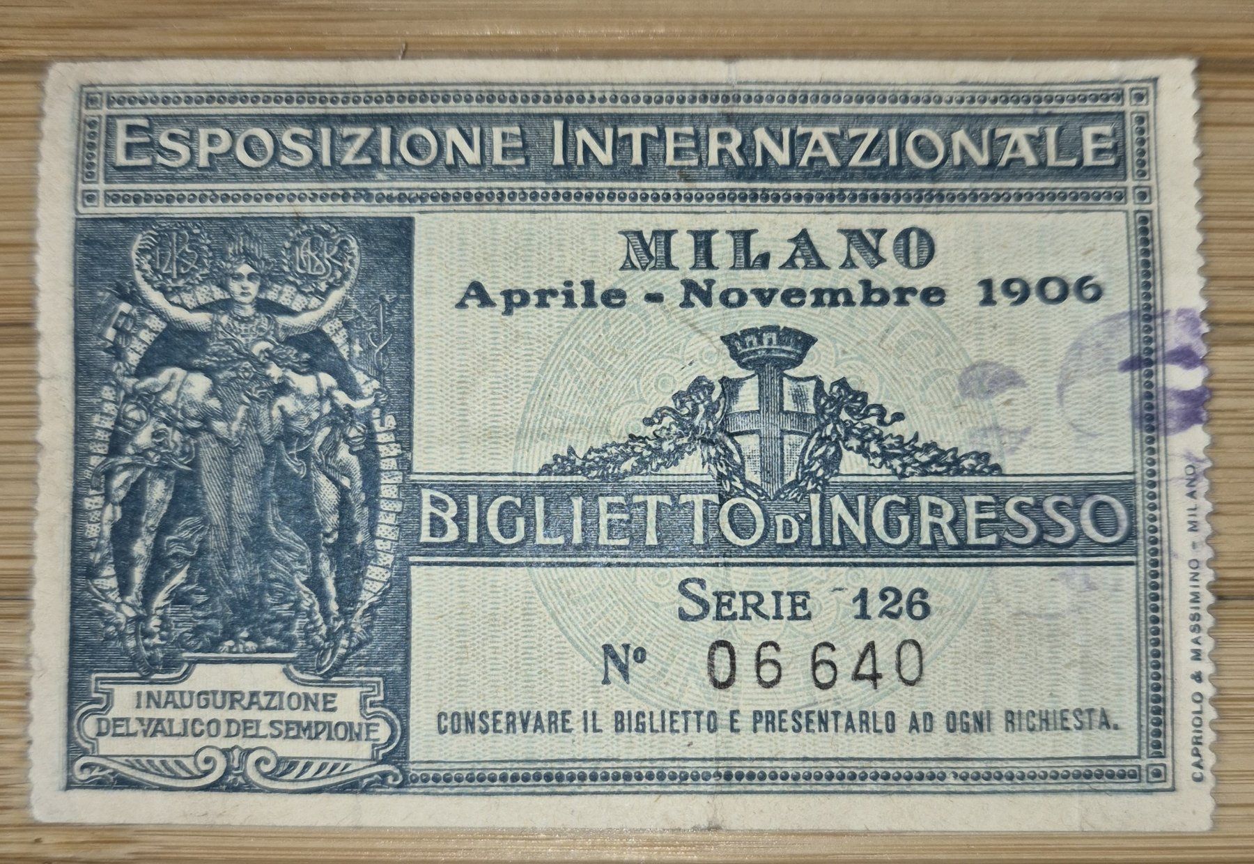 Biglietti: Antikes Eintrittsticket - Milano 1906 – Usato da Basel venduto da Kurioses 2