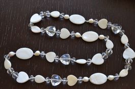 Collier nacre cristaux perles 84 cm